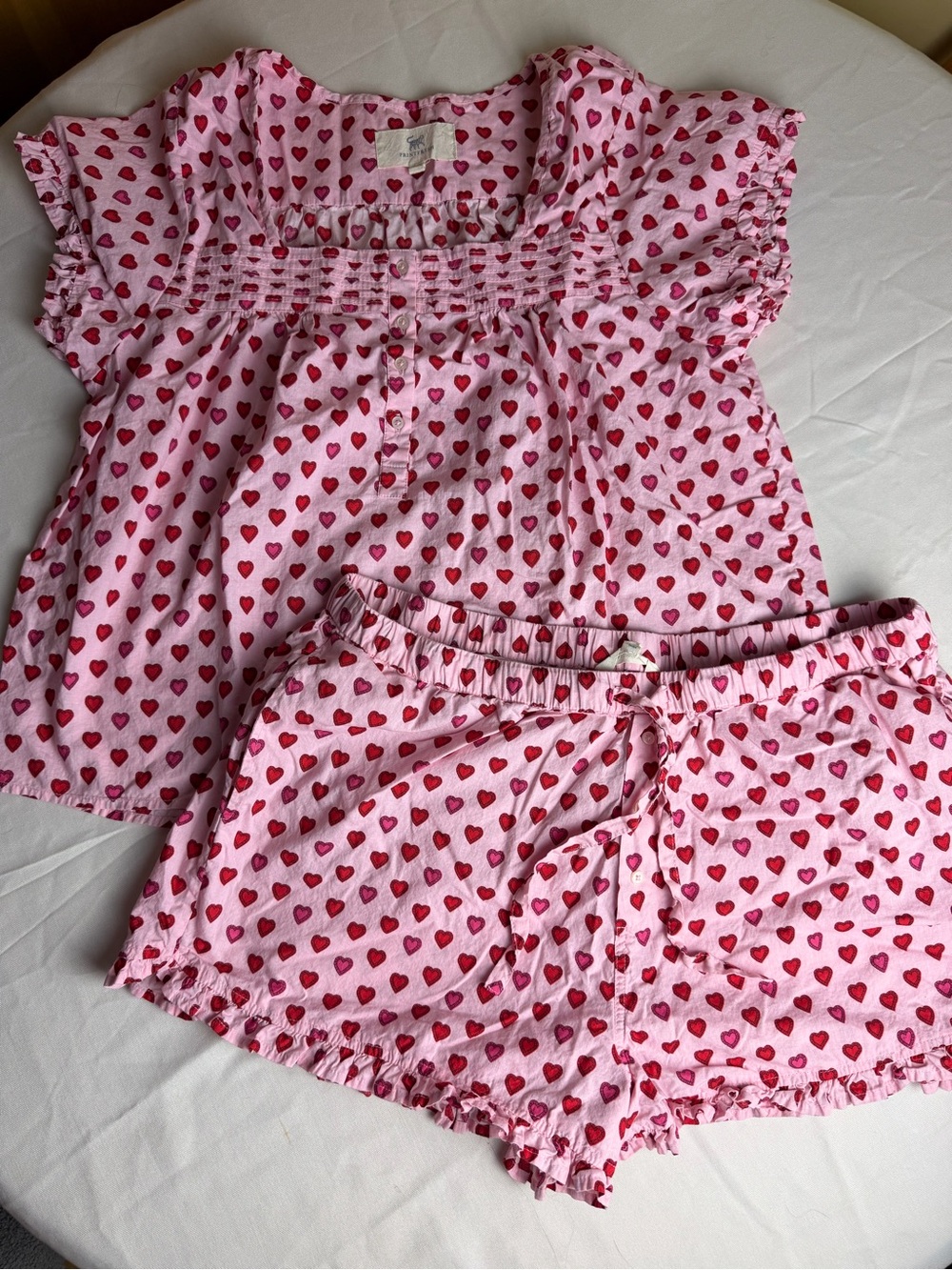 Printfresh Mini Candy Hearts Pintuck Short Set Pink and Red Mini Heart L - Picture 2 of 15